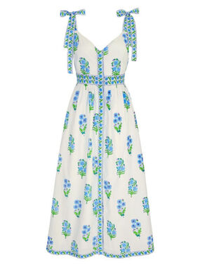 Tuckernuck Pink City Prints Maree Dress Cyan Magnolia Block Print Midi M NWT